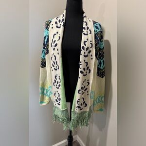 Gypsy 05 Global XS Village Boho Geometric Fringe Cardigan‎ Sweater